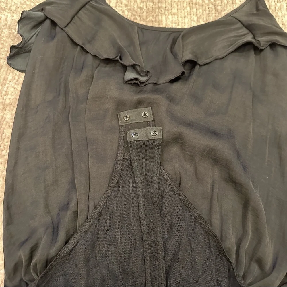 Free People Not Tired Black Satin Bodysuit